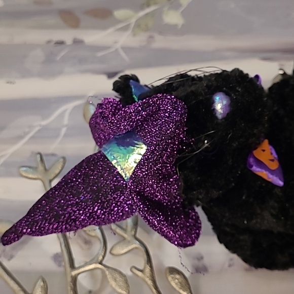 Black Cat With Sparkling Purple Witch's Hat & Jack O Lantern Bow-Tie DAN DEE - Picture 14 of 16